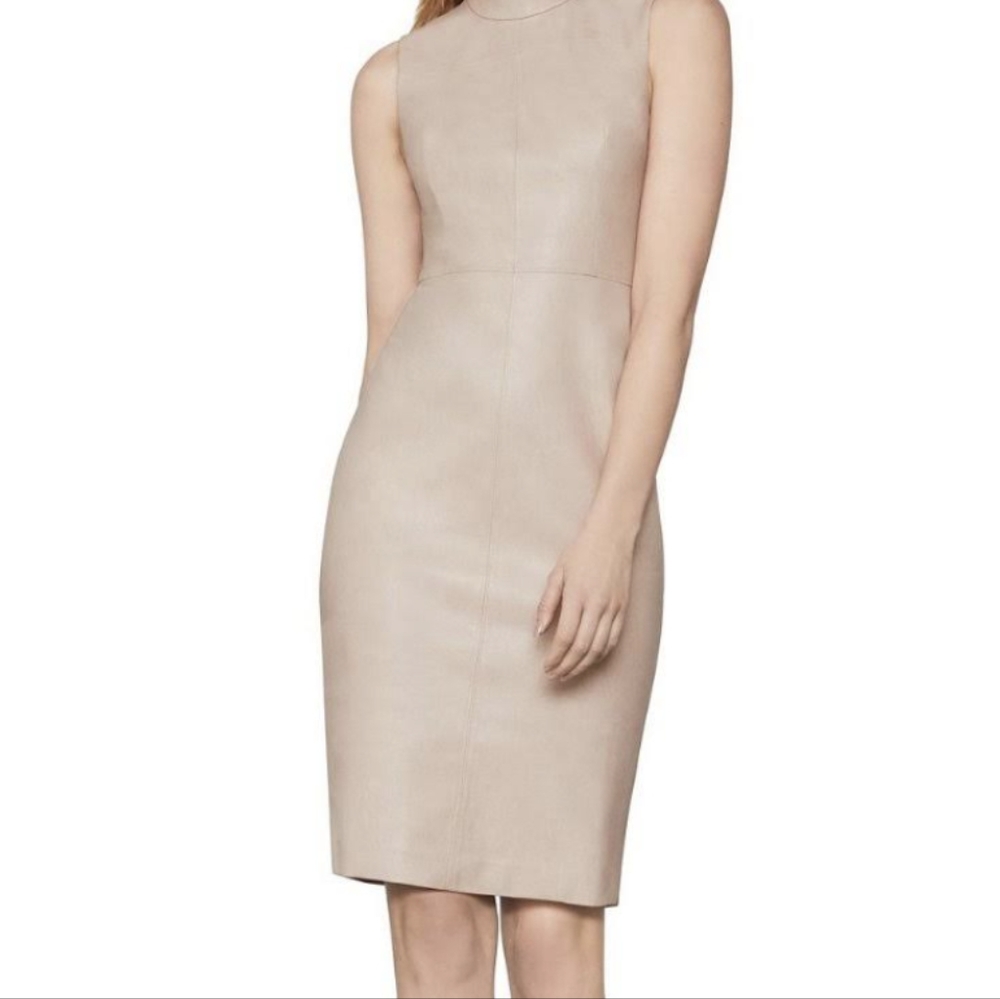NWT BCBGMAXAZRIA Leather Midi Dress Bare Pink / 8